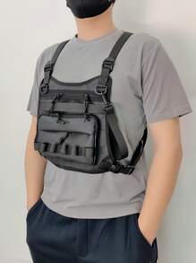 Bolso minimalista para hombre con aparejo en el pecho - Negro - Ver 2