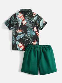 SHEIN 小男童熱帶圖案襯衫和短褲