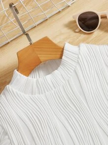 SHEIN Teen Girls Mock Neck Ruffle Trim Top - White - View 3