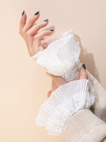 高檔雙層褶皺蕾絲襯衫袖口,1對