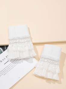 高檔雙層褶皺蕾絲襯衫袖口,1對