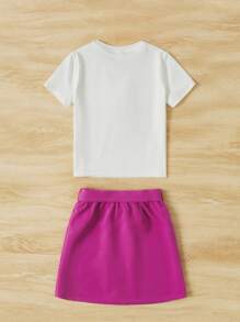 SHEIN 女孩字母圖案T恤和腰帶半身裙 - 彩色 - 查看 2