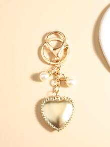 珍珠和愛心掛飾鑰匙圈 - 白色 - 查看 2