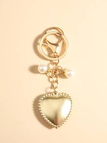 珍珠和愛心掛飾鑰匙圈 - 白色 - 查看 3