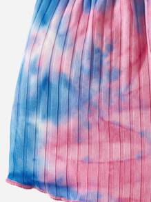 SHEIN Baby Girl Tie Dye Lettuce Trim Cami Top & Shorts - Blue - View 3