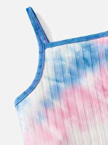 SHEIN Baby Girl Tie Dye Lettuce Trim Cami Top & Shorts - Blue - View 5