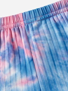 SHEIN Baby Girl Tie Dye Lettuce Trim Cami Top & Shorts - Blue - View 6