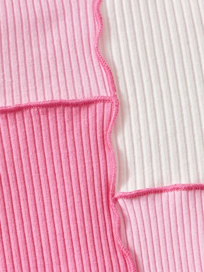 SHEIN Đứa bé gái Khối màu Ren Mộc nhĩ Đồ đan Ribbed Áo thun