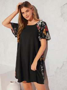 SHEIN LUNE Vestido con estampado floral de manga raglán - Multicolor - Ver 4