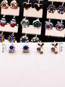 18pairs/set Random Rhinestone & Heart Decor Earrings - Multicolor - View 3