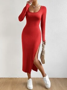 SHEIN Essnce 大圓領高衩洋裝