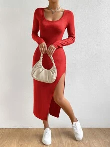 SHEIN Essnce 大圓領高衩洋裝