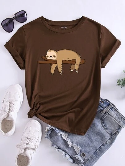 INAWLY 卡通图案 T 恤 图案 T 恤 女式上衣