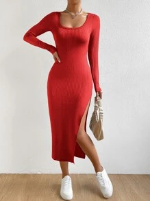 SHEIN Essnce 大圓領高衩洋裝