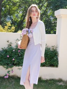 1入組素色前紐扣開襟衫 - 白色 - 查看 2