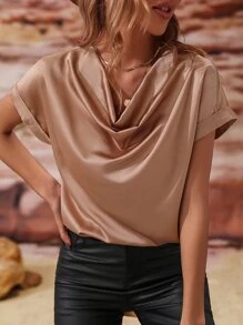 SHEIN Clasi 垂領蝙蝠袖緞面襯衫