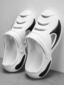 Men Hollow Out Vented Clogs EVA Slingback Clogs White - Black and White - View 2