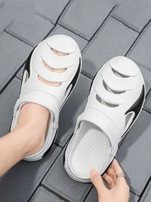 Men Hollow Out Vented Clogs EVA Slingback Clogs White - Black and White - View 4