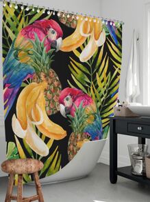 1pc Tropical Pattern Waterproof Shower Curtain - Multicolor - View 1