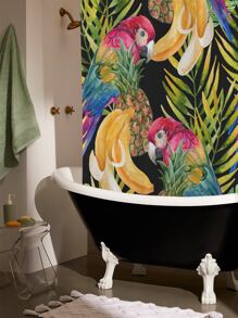 1pc Tropical Pattern Waterproof Shower Curtain - Multicolor - View 3
