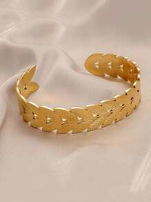 1入時尚不銹鋼開口羽毛和葉子手鐲 - 金黃色 - 查看 1