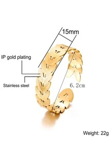 1入時尚不銹鋼開口羽毛和葉子手鐲 - 金黃色 - 查看 4