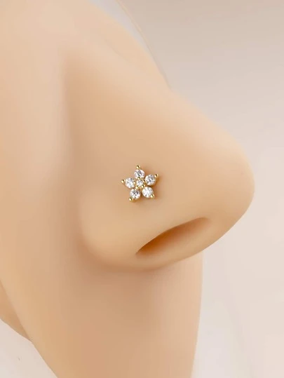 流行水钻花朵装饰鼻钉铜质简约时尚适合女士和女孩情人节、妈妈、母亲、母亲节、礼物