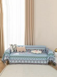 1pc Geometric Pattern Fringe Trim Sofa Towel
