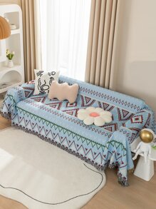 1pc Geometric Pattern Fringe Trim Sofa Towel