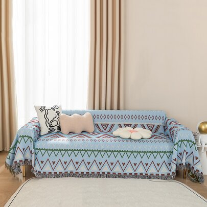 1pc Geometric Pattern Fringe Trim Sofa Towel