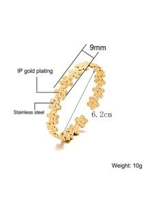 1pc Fashionable Stainless Steel Flower Open Cuff Bracelet - Yellow Gold - View 3