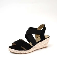 Women Minimalist Wedge Sandals Faux Suede Vacation Platforms & Wedge Sandals - Black - View 3