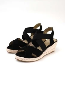Women Minimalist Wedge Sandals Faux Suede Vacation Platforms & Wedge Sandals - Black - View 4