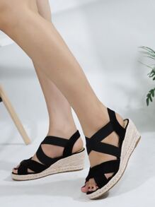Women Minimalist Wedge Sandals Faux Suede Vacation Platforms & Wedge Sandals - Black - View 5