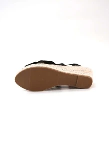 Women Minimalist Wedge Sandals Faux Suede Vacation Platforms & Wedge Sandals - Black - View 8