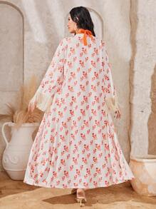 Mulvari Floral Print Fringe Trim Open Front Coat & Halter Dress - Multicolor - View 2