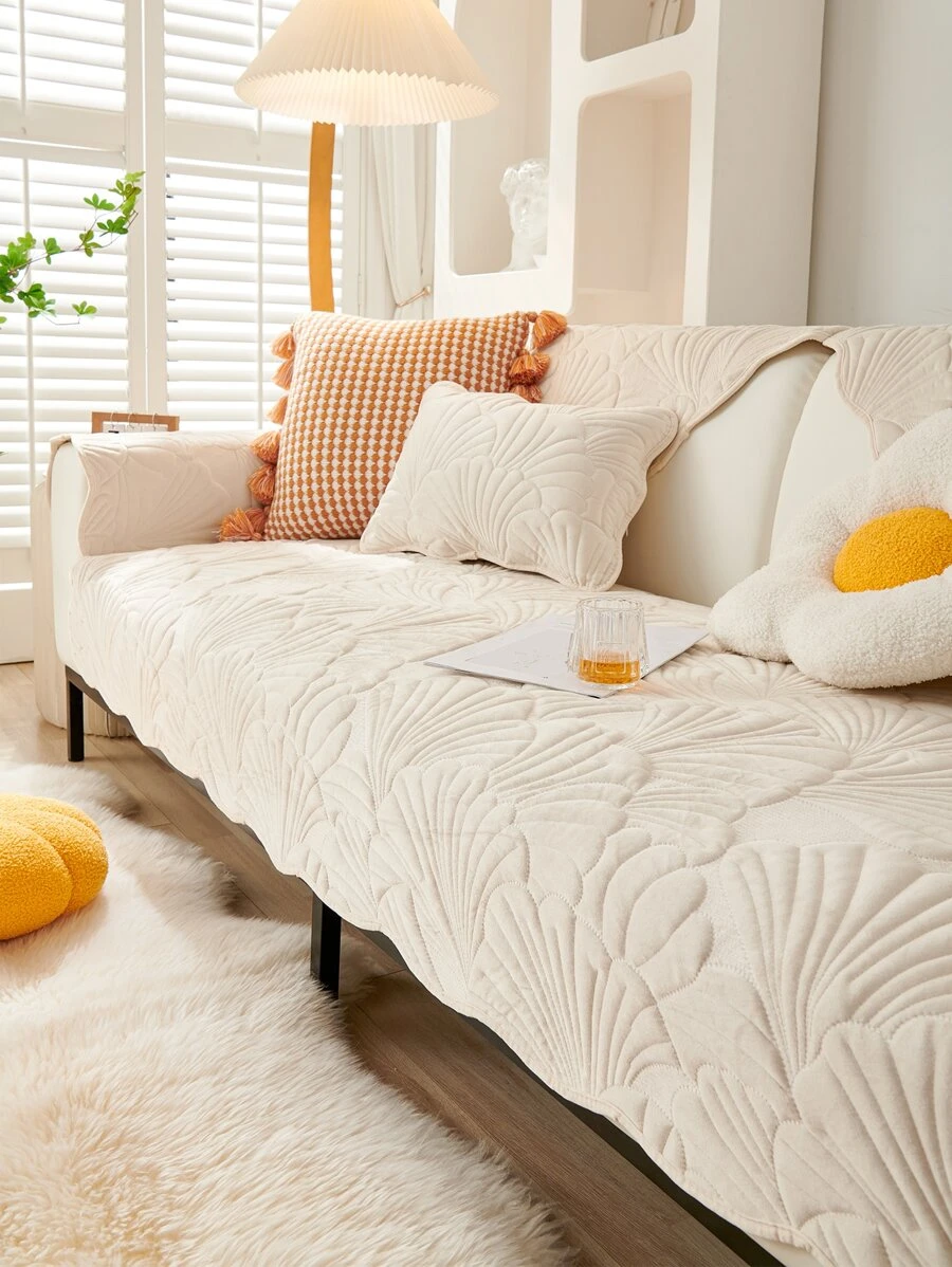 1 khăn sofa họa tiết chiếc lá - Màu be - Xem 1