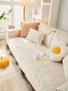 1 khăn sofa họa tiết chiếc lá - Màu be - Xem 2