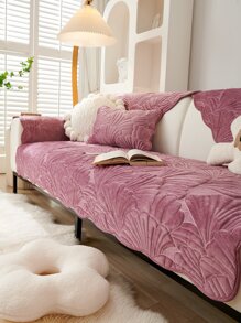 1pc Leaf Pattern Sofa Towel - Purple - View 1