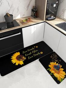 1 pieza Tapete de cocina impreso con patrón de girasol, alfombra rectangular de terciopelo cristalino, suave, antideslizante y absorbente adecuada para la cocina, el comedor y la sala de estar, decoración de habitaciones - Multicolor - Ver 1