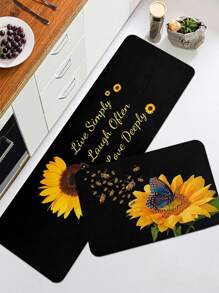 1 pieza Tapete de cocina impreso con patrón de girasol, alfombra rectangular de terciopelo cristalino, suave, antideslizante y absorbente adecuada para la cocina, el comedor y la sala de estar, decoración de habitaciones - Multicolor - Ver 3