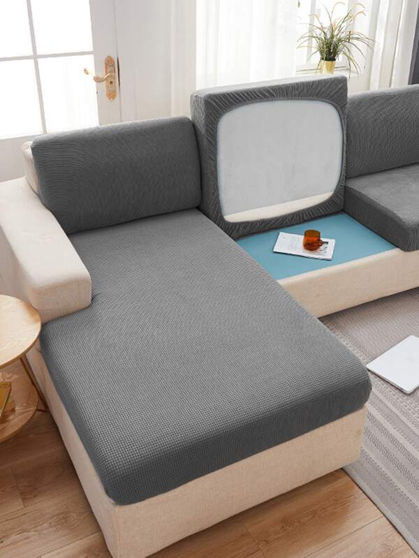 1pc Polyester Sofa Seat Cushion Cover, Light Grey Sofa Cushion Cover