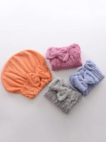 1pc Bow Decor Hair Towel Home Bathroom Decor - Blue - View 4