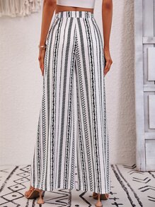 SHEIN VCAY Pantalones con estampado geométrico de muslo con abertura - Blanco - Ver 2