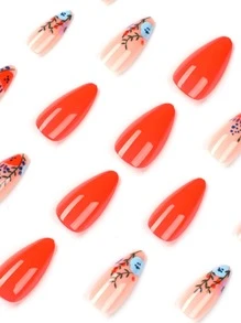 24 chiếc móng tay dài họa tiết hoa hạnh nhân và 1 dũa móng tay và 1 băng dính - Nhiều màu - Xem 2