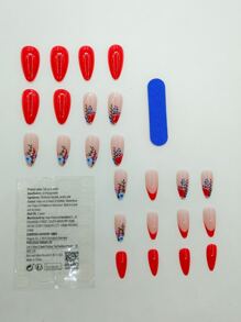 24 chiếc móng tay dài họa tiết hoa hạnh nhân và 1 dũa móng tay và 1 băng dính - Nhiều màu - Xem 3