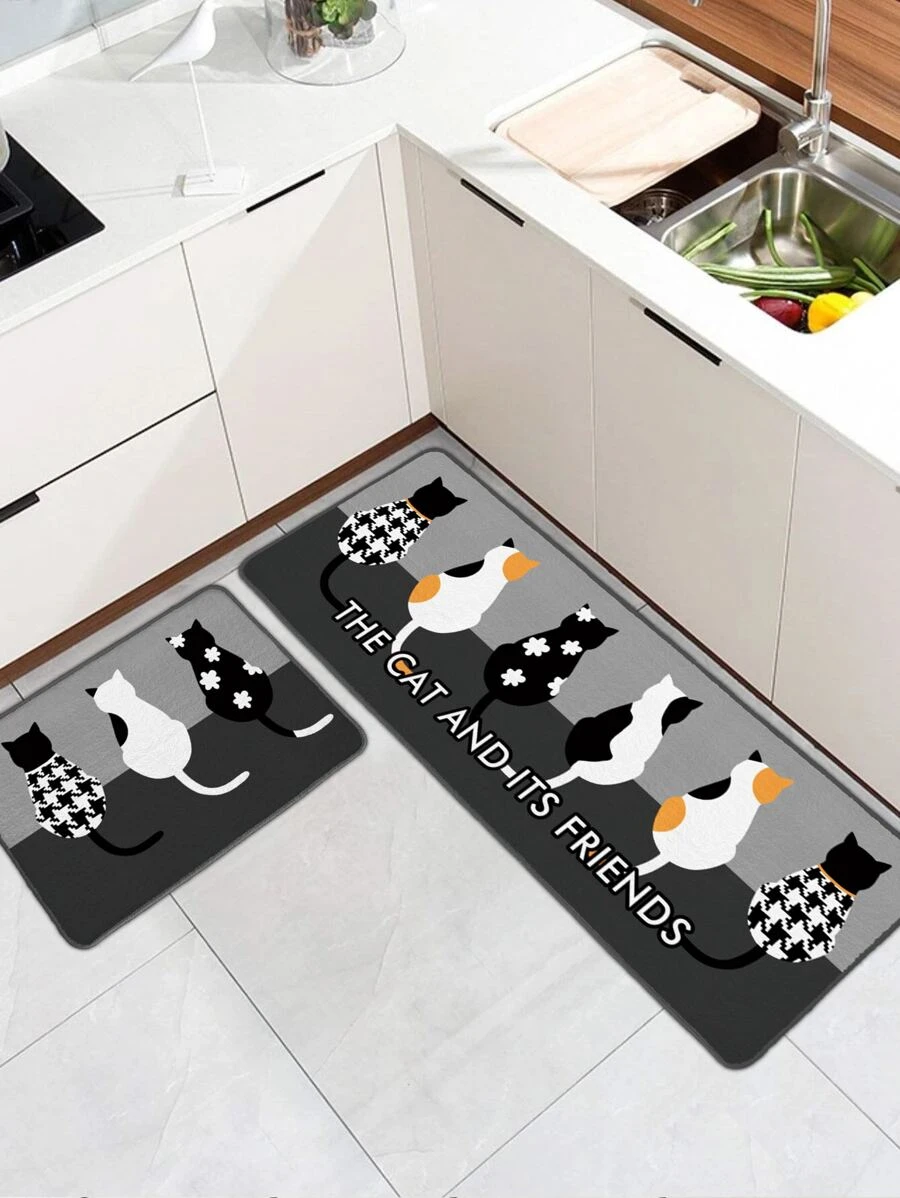 1 peça Tapete de cozinha padrão de gato - Multicolorido - Visão 1