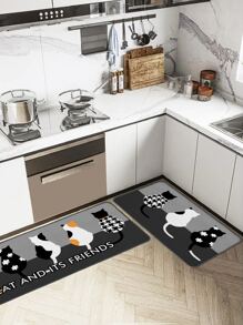1 peça Tapete de cozinha padrão de gato - Multicolorido - Visão 5