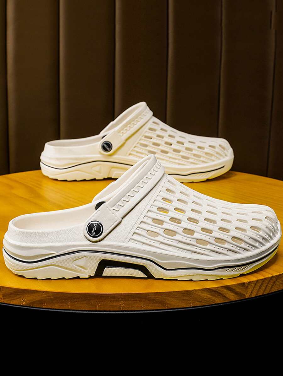 男士鏤空洞洞鞋乙烯-乙酸乙烯共聚物露跟洞洞鞋白色 - 米色 - 查看 1