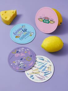 FRIENDS X SHEIN 4 件字母图案杯垫，礼物 - 彩色 - 查看 2